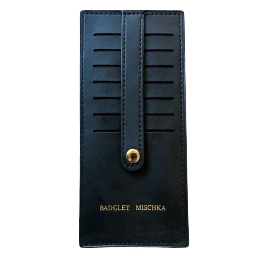 Badgley Mischka Black Slim Card Holder Wallet Gold Snap NWT